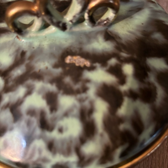 RARE MCM Fohr-Keramik Candy Trinket Dish W/lid Germany 320 Gold Green Lava Glaze - Picture 8 of 9